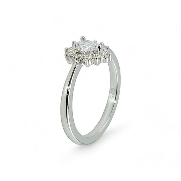 Sterling Silver 925 Clear CZ Dainty Pear Halo RIng - Picture 2 of 6